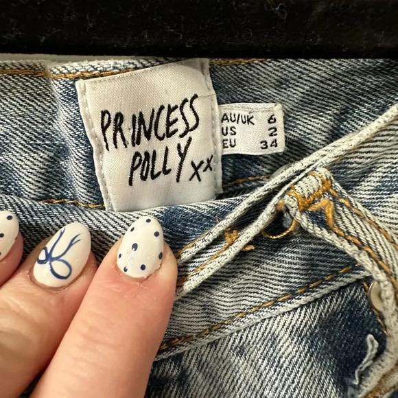 Princess Polly Holly Asymmetrical Straight Leg Jeans Size 2 - Picture 6 of 7